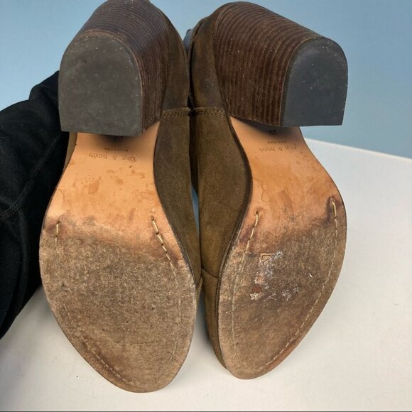 RAG & BONE Sz 38 Harrow Suede Tan Brown Booties w/  Straps Stalked 3.5” Heel - Picture 6 of 10